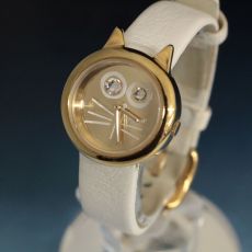 マークバイマークジェイコブス/L腕時計/ネコ型文字盤/ゴールド×ホワイト/ベルト汚れ