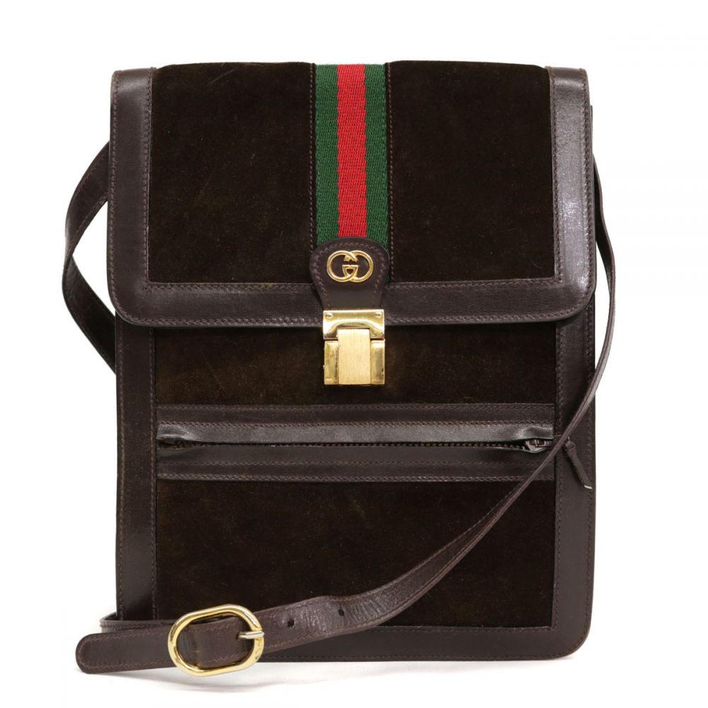 GUCCI グッチ オールドグッチ シェリー スエード ショルダーバッグ-