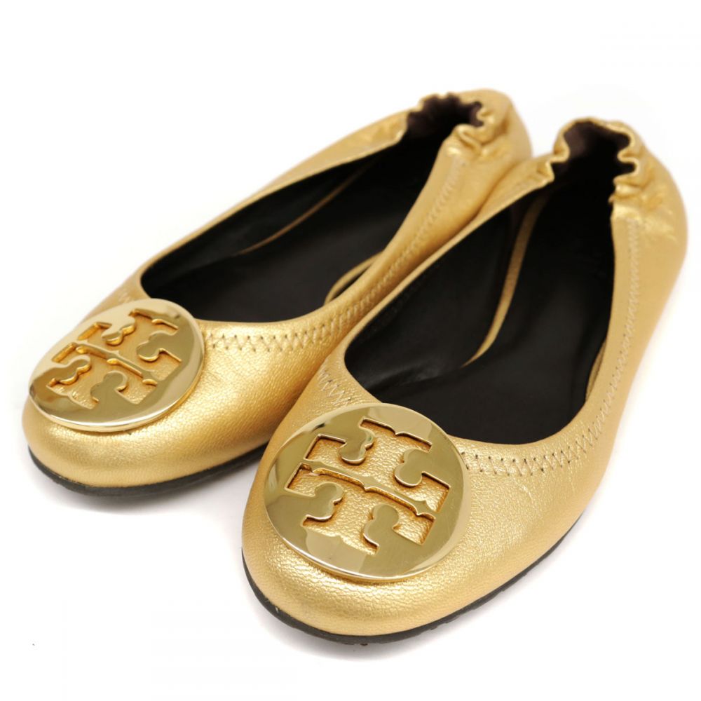 【再入荷即納】極美品TORY BURCH 　フラットシューズ ゴールド ロゴ 靴