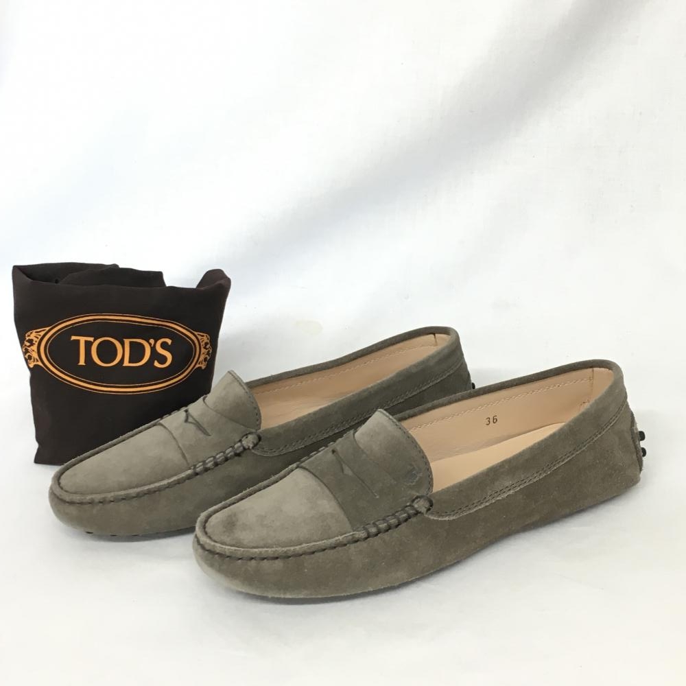 良品 トッズ TOD´S Uチップ ロゴ プレート ローファー シューズ