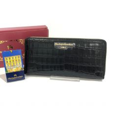 モーダプリンチペ/ラウンドファスナー財布/クロコ型押し/ブラック