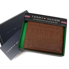 トミーヒルフィガー/二つ折り財布/ロゴ型押し/レザー/ブラウン