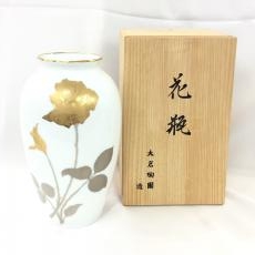 大倉陶園/花瓶/金蝕バラ/高さ23cm/箱付