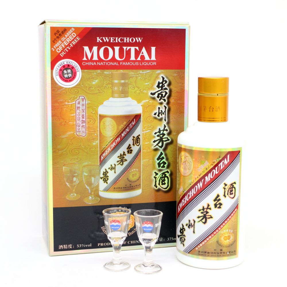 中国酒 貴州茅台酒 MOUTAI マオタイ ゴールドラベル 天女 中国酒 375ml 53％ 陶器ボトル ペアミニグラス付