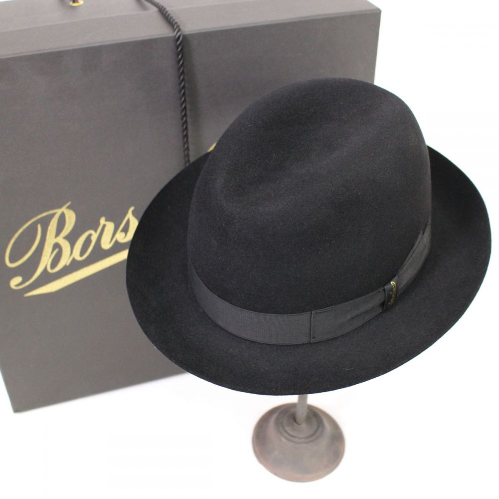 Borsalino ボルサリーノ 中折れハット 中折れ帽 ソフトハット フェドラ センタークリース サイズ55 兎の毛100％ イタリア製  ブラックの高価買取【リサイクルティファナ】