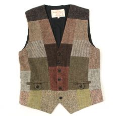 ハリスツイード SCOTTISH WOOL パッチワーク ジレ ベスト XL