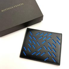 ボッテガヴェネタ/カードケース/イントレチャート/レザー/ブラック×ブルー