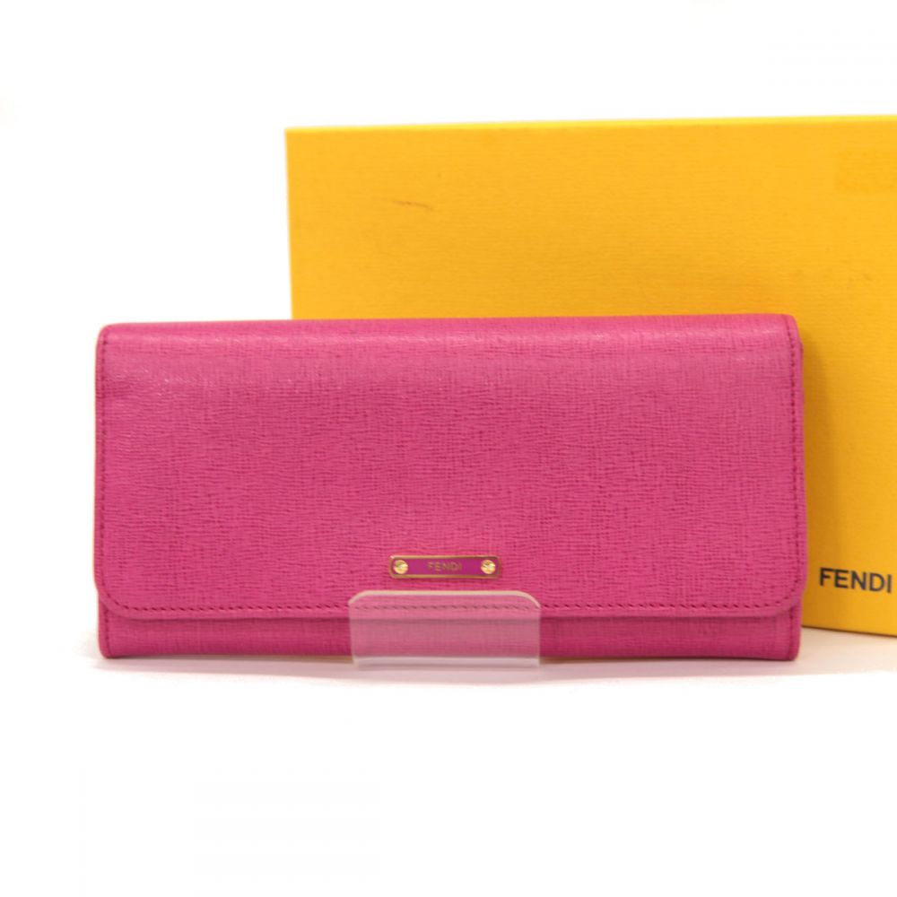 フェンディ/二つ折り財布/レザー/ピンク