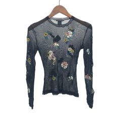 ヴィヴィアンタム/長袖カットソー/花柄/両面刺繍/パワーネット/ブラック