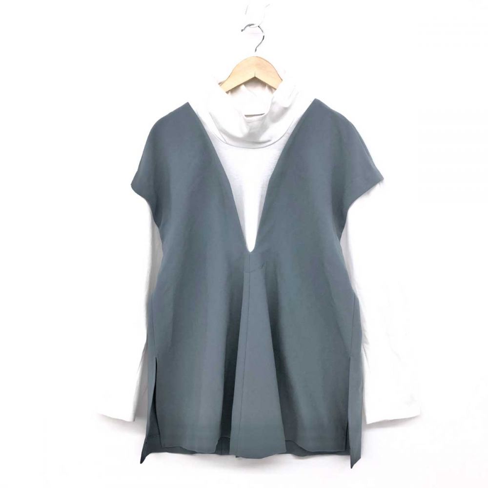 エンフォルド/レイヤード風カットソー/CUT-LAYERED PULLOVER/グリーン×ホワイト