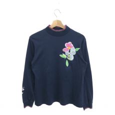 レオナールスポーツ/ハイネック長袖カットソー/花柄刺繍/ネイビー/サイズ42