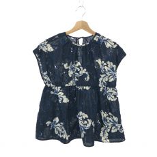 アイレットハイビスカスギャザーブラウス/2024SS/ネイビー/サイズ36/定価￥29.700