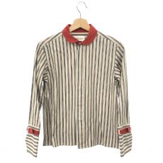 ビューティフルピープル/ストライプブラウス/regimental stripe shirt/1925106405/ブラウン×レッド