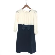 エムズグレイシー/バイカラーリボンワンピース/長袖/ベージュ×ネイビー/サイズ36