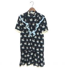 ステラマッカートニー/スワン柄シルクワンピース/ネイビー/脇シミ有