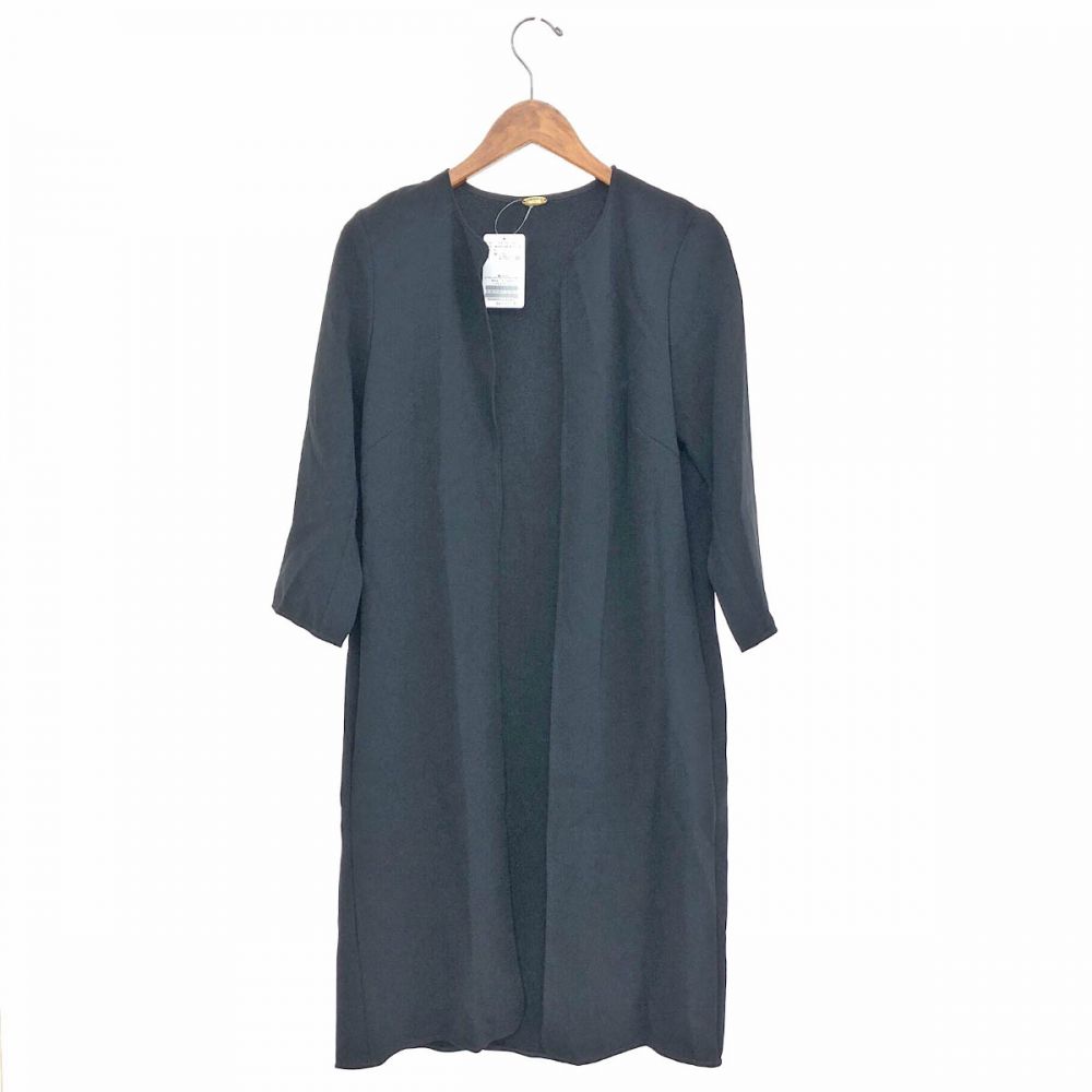 ミューズドドゥーズィエムクラス/トリアセジョーゼットコート/ノーカラーコート/ブラック/サイズF/定価￥30.800