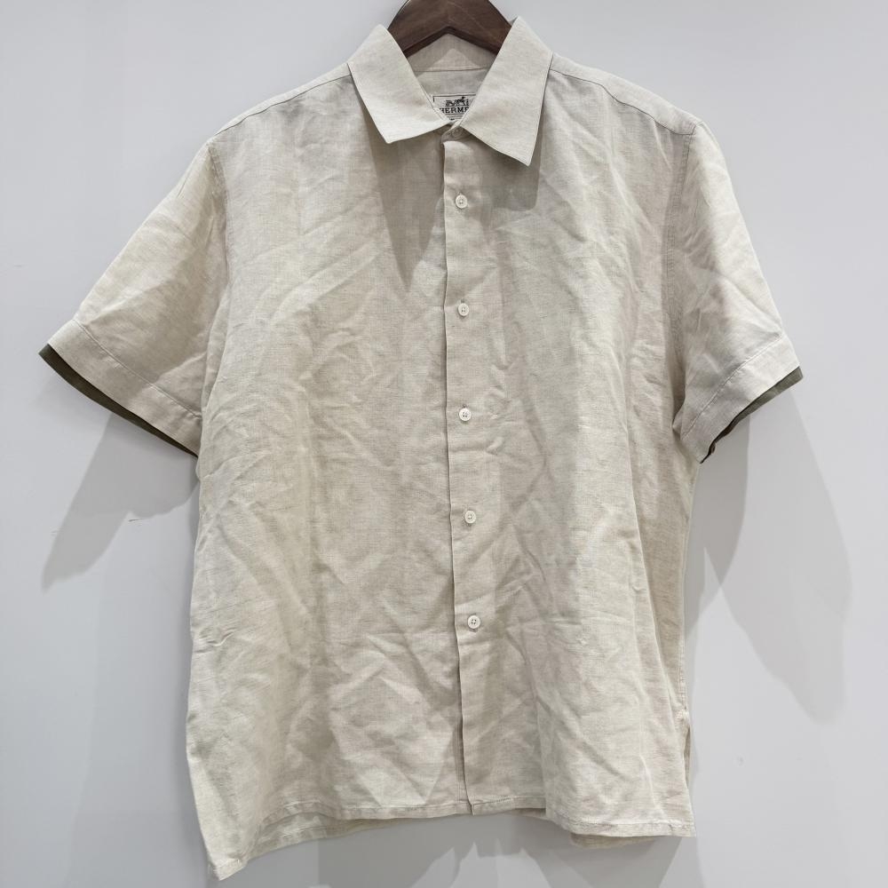 エルメス/シャツ/コットン・リネン/ベージュ/素材タグ欠品