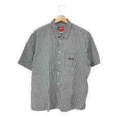 シュプリーム/半袖シャツ/ギンガムチェック/スクリプトロゴ/Gingham S/S Shirt/21SS/ブラック×ホワイト/シミ