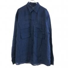 ドルチェ&ガッバーナ/長袖シャツ/フラップポケット/リネン/レザーパッチ/G5LI9T/24SS/ネイビー