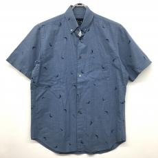 パパス/半袖ボタンダウンシャツ/シアサッカー/ブルー/襟薄汚れ