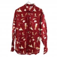 パパス/長袖総柄シャツ/レッド