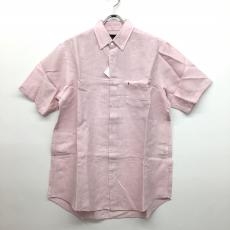 パパス/半袖ボタンダウンシャツ/刺繍/リネン/ピンク