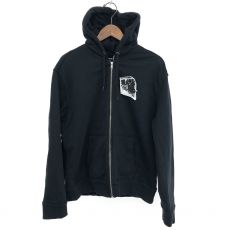 ラフシモンズ×フレッドペリー/ジップアップパーカー/PRINTED PATCH ZIP THROUGH HOODED SHIRT/SJ9045/ブラック