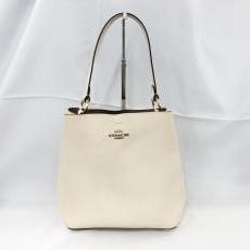 コーチ/2WAYバッグ/レザー/ベージュ/ショルダーストラップなし/薄汚れ有り