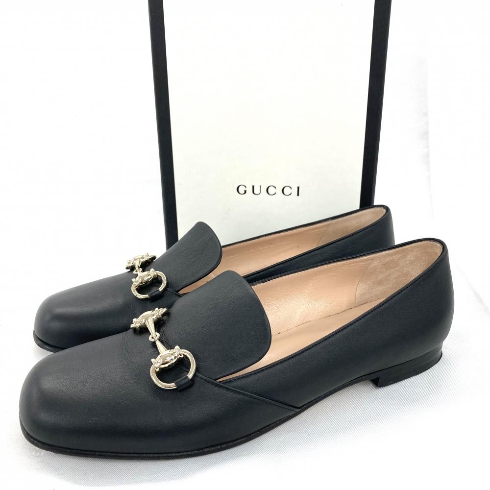 グッチ GUCCI リボン パンプス クロコダイル ブラック-