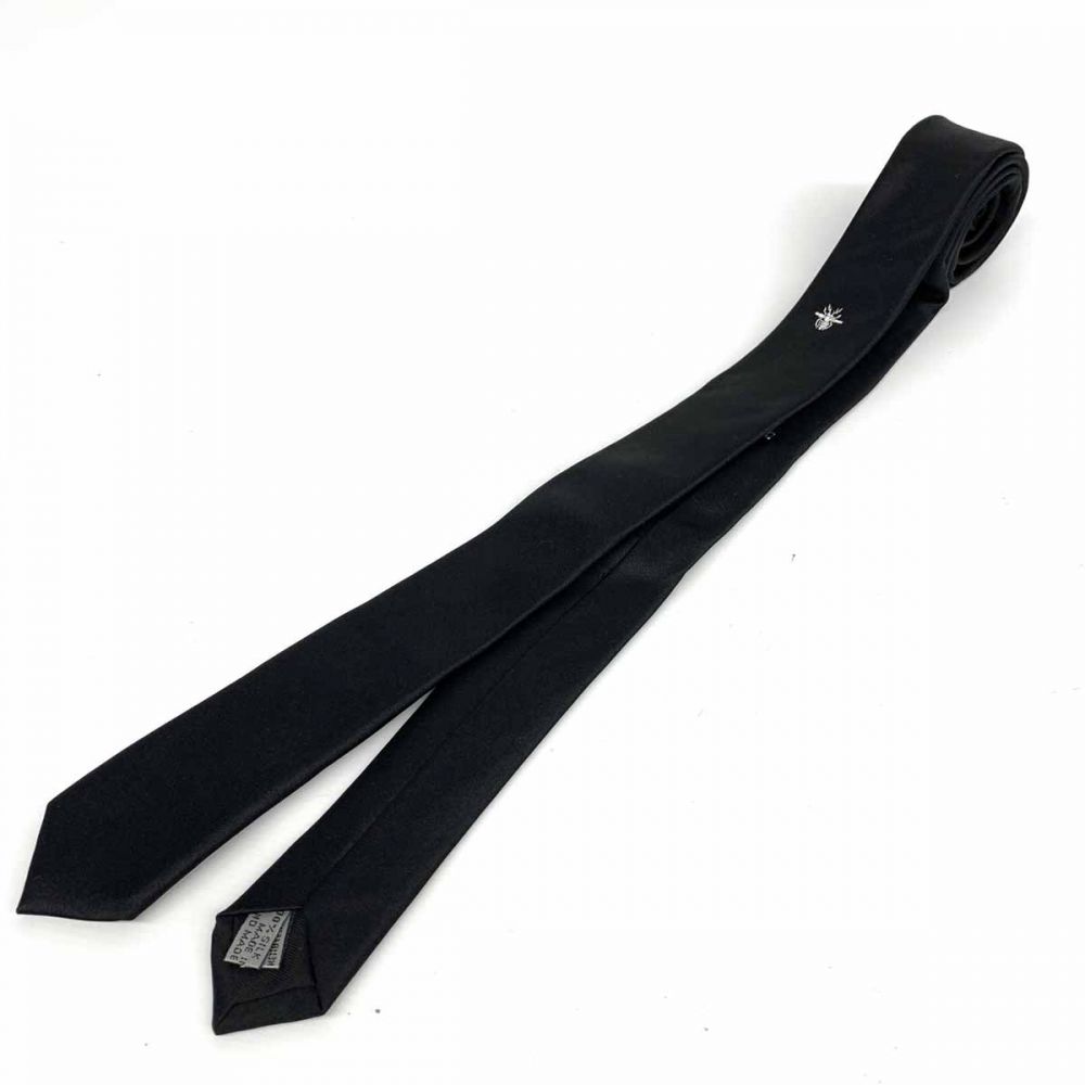 希少 未使用タグ付 ディオールオム ネクタイ 黒 ソリッド 蜂柄