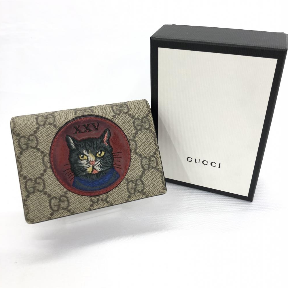 グッチ/二つ折り財布/499380/ミスティックキャット/GGスプリーム