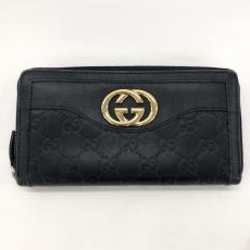 グッチ/ラウンドファスナー長財布/308012/グッチシマ/ネイビー/スレ・汚れあり