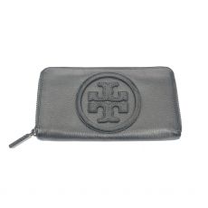 トリーバーチ/ラウンドファスナー長財布/レザー/シルバー/スレ有