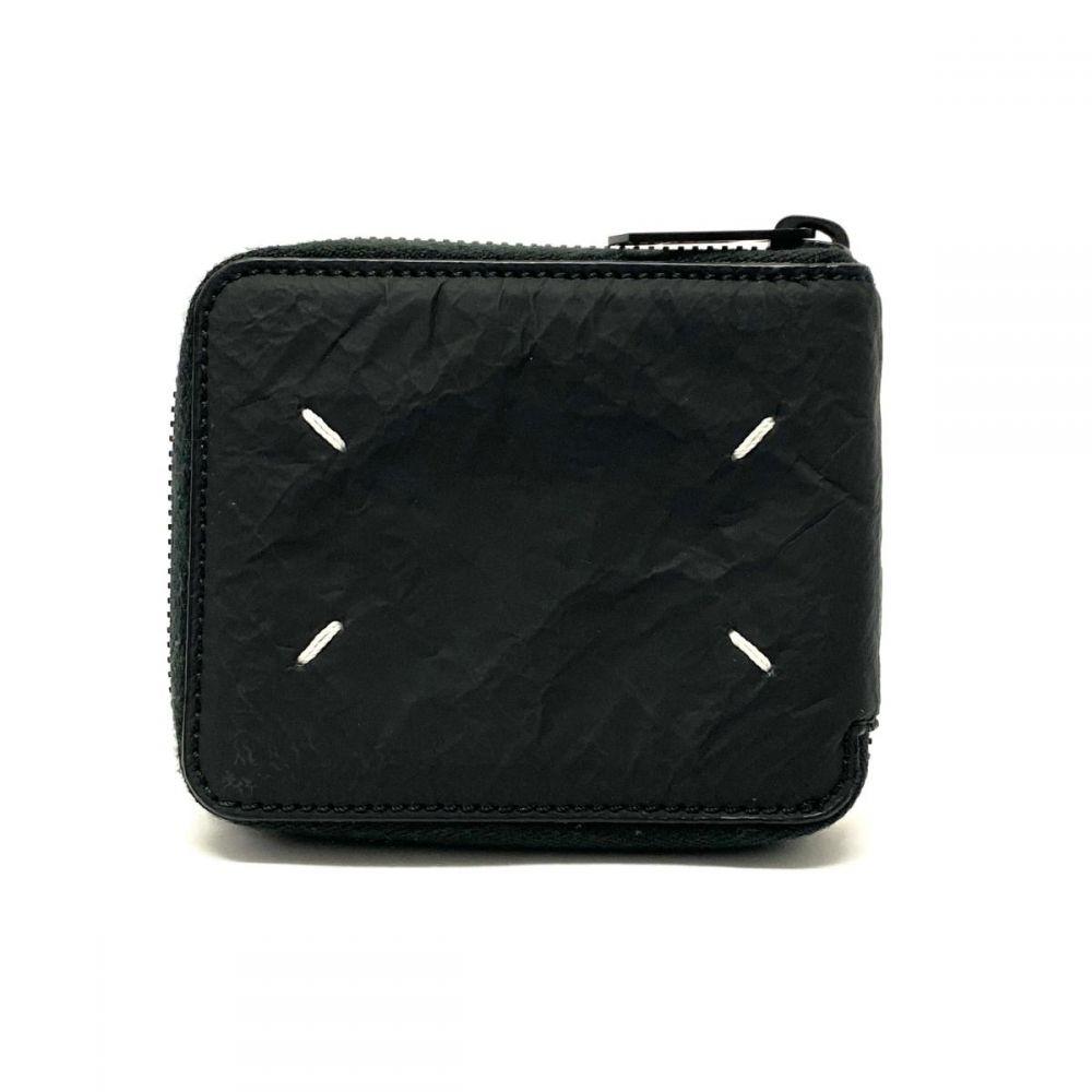 メゾンマルジェラ/ラウンドファスナー二つ折り財布/CRINKLE EFFECT ZIP-AROUND WALLET/21ｓｓ/ポリエステルコットン/ブラック