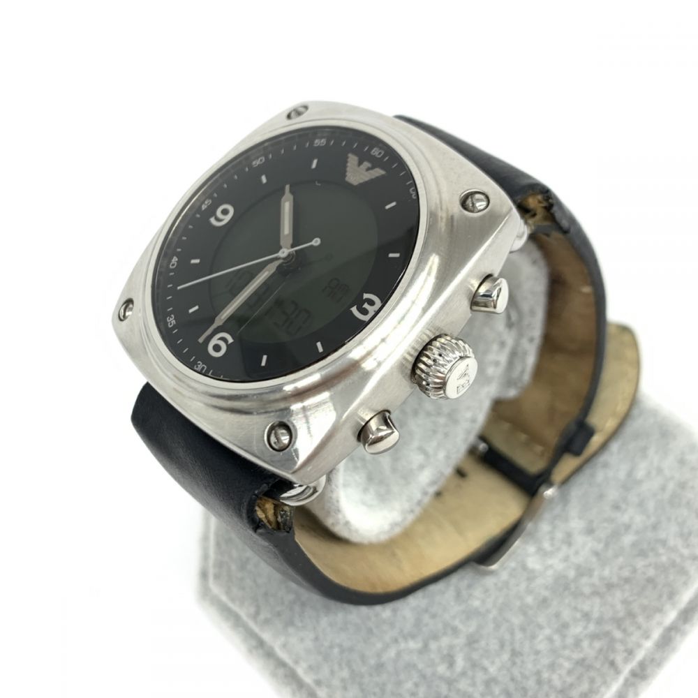 エンポリオアルマーニ/M腕時計/AR5902/アナデジ/SS×レザー/シルバー×ブラック/ベルト使用感