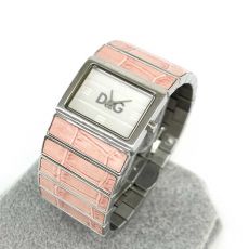 D&G/腕時計/TIME/バングルウォッチ/クロコ型押し/レザー×SS/ピンク×シルバーカラー/小キズ
