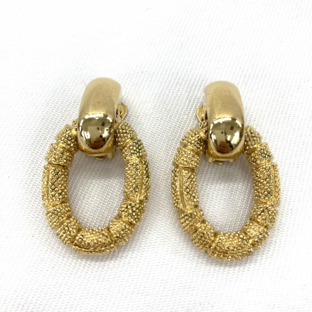 vintage】Christian Dior / CD signature logo oval earrings