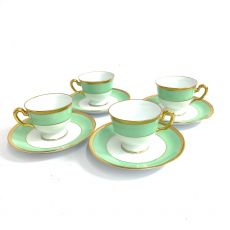 大倉陶園/カップ＆ソーサー/デミタス4客セット/メイグリーン/色蒔/金彩