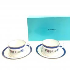 ティファニー/コーヒーカップ＆ソーサー/フローラル/2客セット/箱付