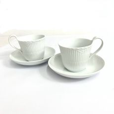 ロイヤルコペンハーゲン/カップ＆ソーサー2客/ホワイトフルーテッド/ハイハンドル