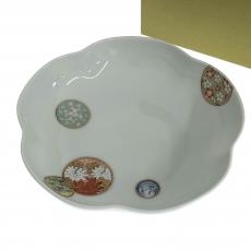 深川製磁/梅型6号鉢/寿赤絵/箱付
