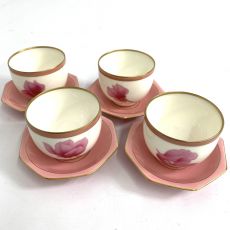 香蘭社/湯呑/八角茶托/シクラメン/ピンク/4客セット/箱なし