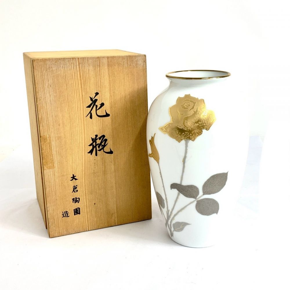 大倉陶園/花瓶/金蝕バラ/高さ23cm/箱付
